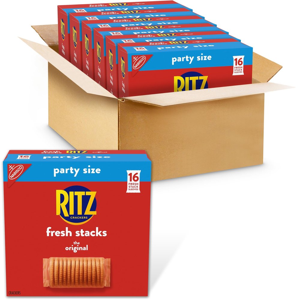 RITZ Fresh Stacks Original Crackers, Bulk Travel Snacks, Party Size, School Snacks, 6 Boxes (96 Multi Snack Packs)