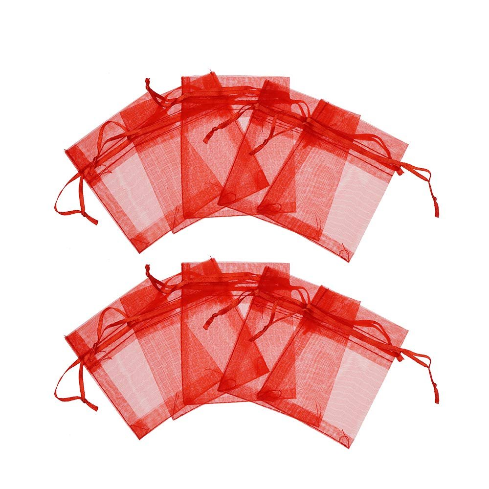 120 pcs 4X5 inches Drawstring Organza Jewelry Candy Pouch Wedding Party Favor Gift Bags (Red, 3x4)