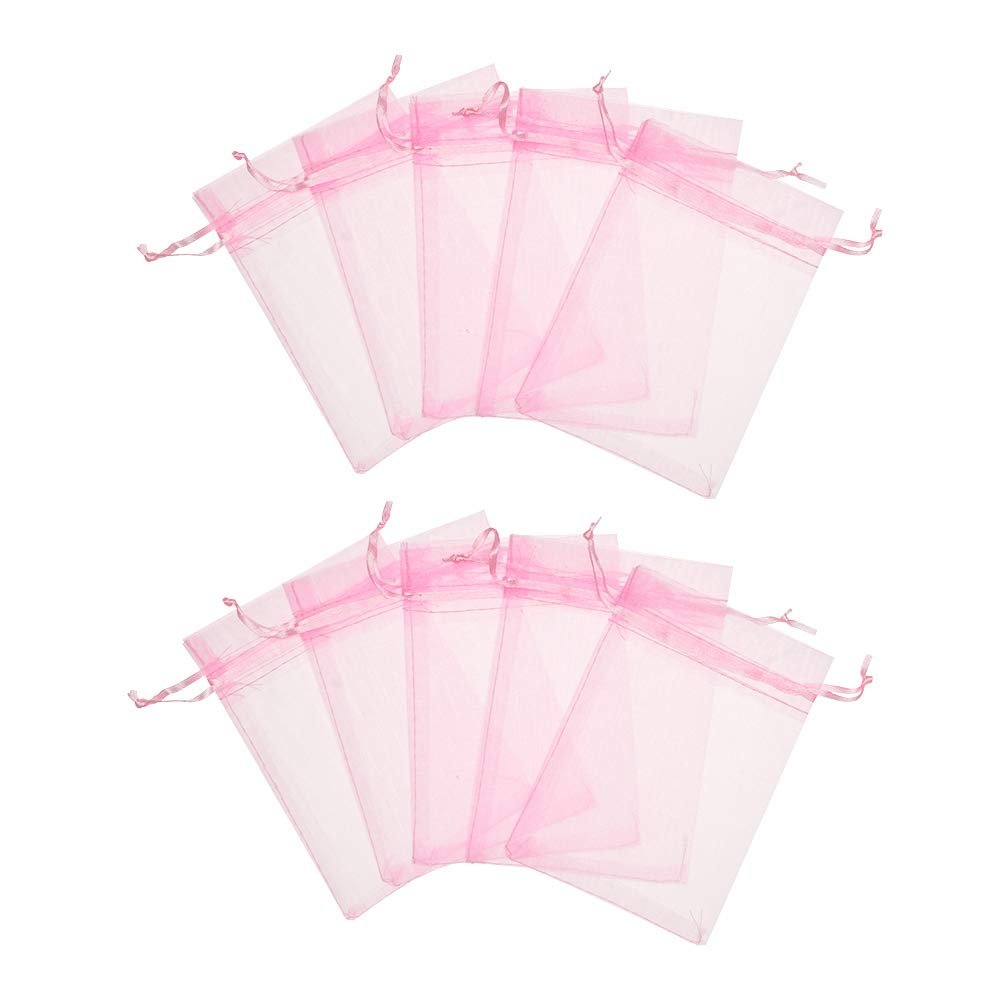 120 pcs 4X5 inches Drawstring Organza Jewelry Candy Pouch Wedding Party Favor Gift Bags (Pink, 3x4)