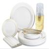 " OCCASIONS " 560pcs set (80 Guests)-Heavyweight Wedding Party Disposable Plastic Plate Set-80 x 10.5'' + 80 x 6.25'' + Gold Silverware + Cups + Napkins (White & Gold Rim) view 1