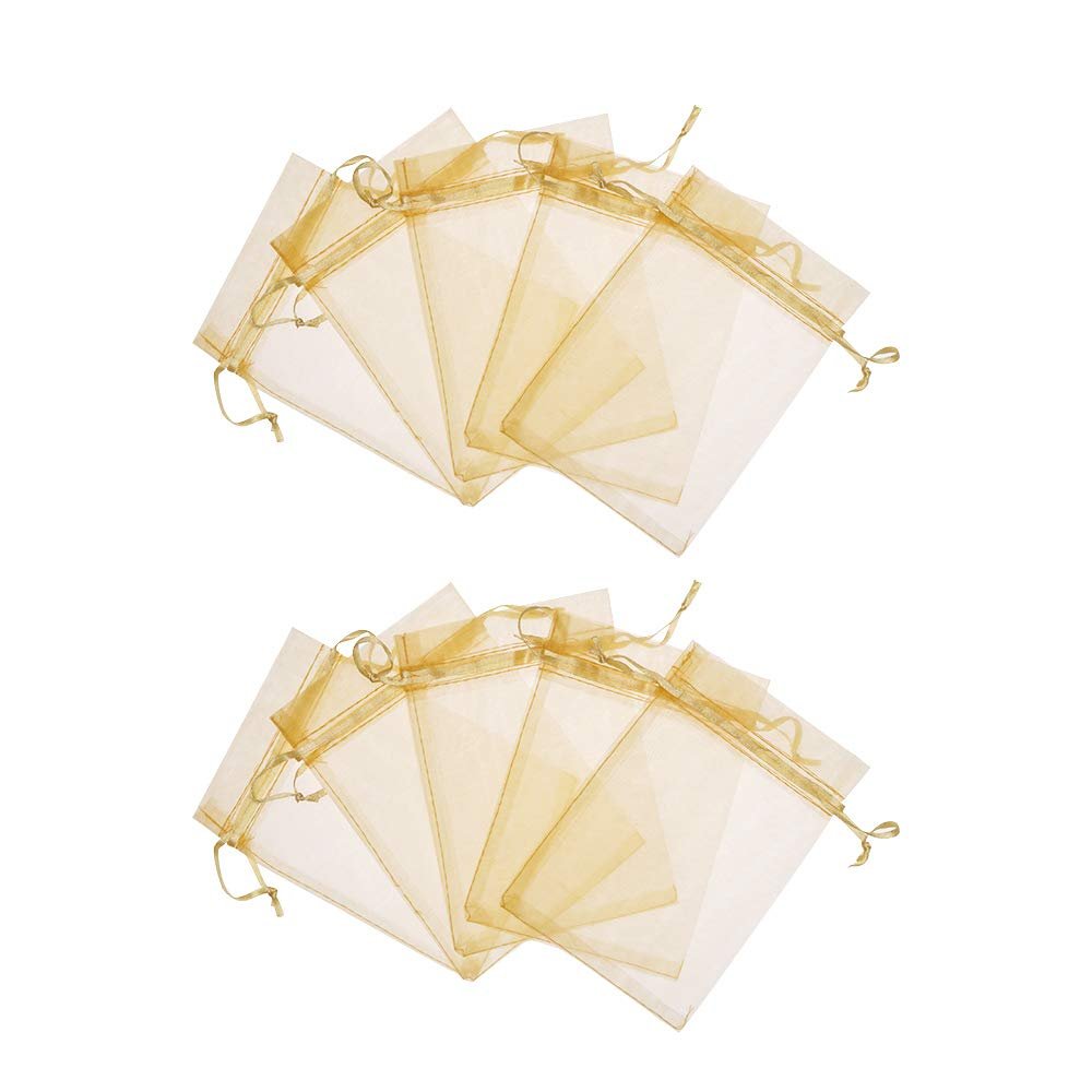 120 pcs 4X5 inches Drawstring Organza Jewelry Candy Pouch Wedding Party Favor Gift Bags (Gold, 4x5)