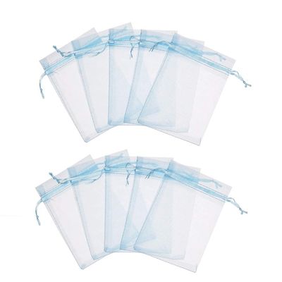 120 pcs 4X5 inches Drawstring Organza Jewelry Candy Pouch Wedding Party Favor Gift Bags (Blue, 4x5)