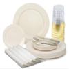 " OCCASIONS " 175pcs set (25 Guests)-Heavyweight Wedding Party Disposable Plastic Plate Set -25 x 10.5'' + 25 x 6.25'' + Gold Silverware + Cups + Napkins (Plain Ivory) view 1