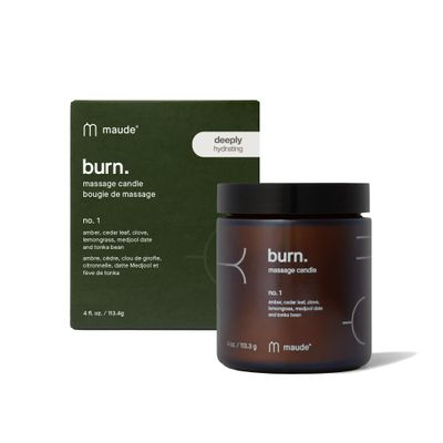 Maude Burn No. 1 - Hydrating + Skin-Softening Soybean + Jojoba Oil Massage Candle - Soothing Warm Massage Oil Candle with Notes of Amber, Lemongrass + Tonka Bean - Relaxing Self Care Gifts (4 oz)