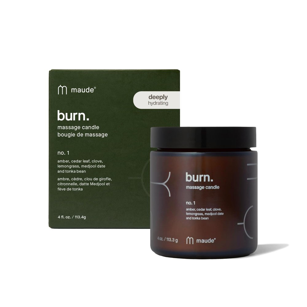 Maude Burn No. 1 - Hydrating + Skin-Softening Soybean + Jojoba Oil Massage Candle - Soothing Warm Massage Oil Candle with Notes of Amber, Lemongrass + Tonka Bean - Relaxing Self Care Gifts (4 oz)
