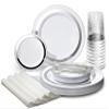 " OCCASIONS " 560pcs set (80 Guests)-Heavyweight Wedding Party Disposable Plastic Plate Set-80 x 10.5'' + 80 x 6.25'' + Silverware + Cups + Napkins (Soleil White & Silver) view 1
