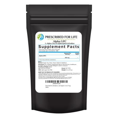 Prescribed For Life Alpha GPC Powder, L Alpha glycerylphosphorylcholine, Choline Supplement for Cognitive Function, Non GMO, Vegan, Soy Free (113g)