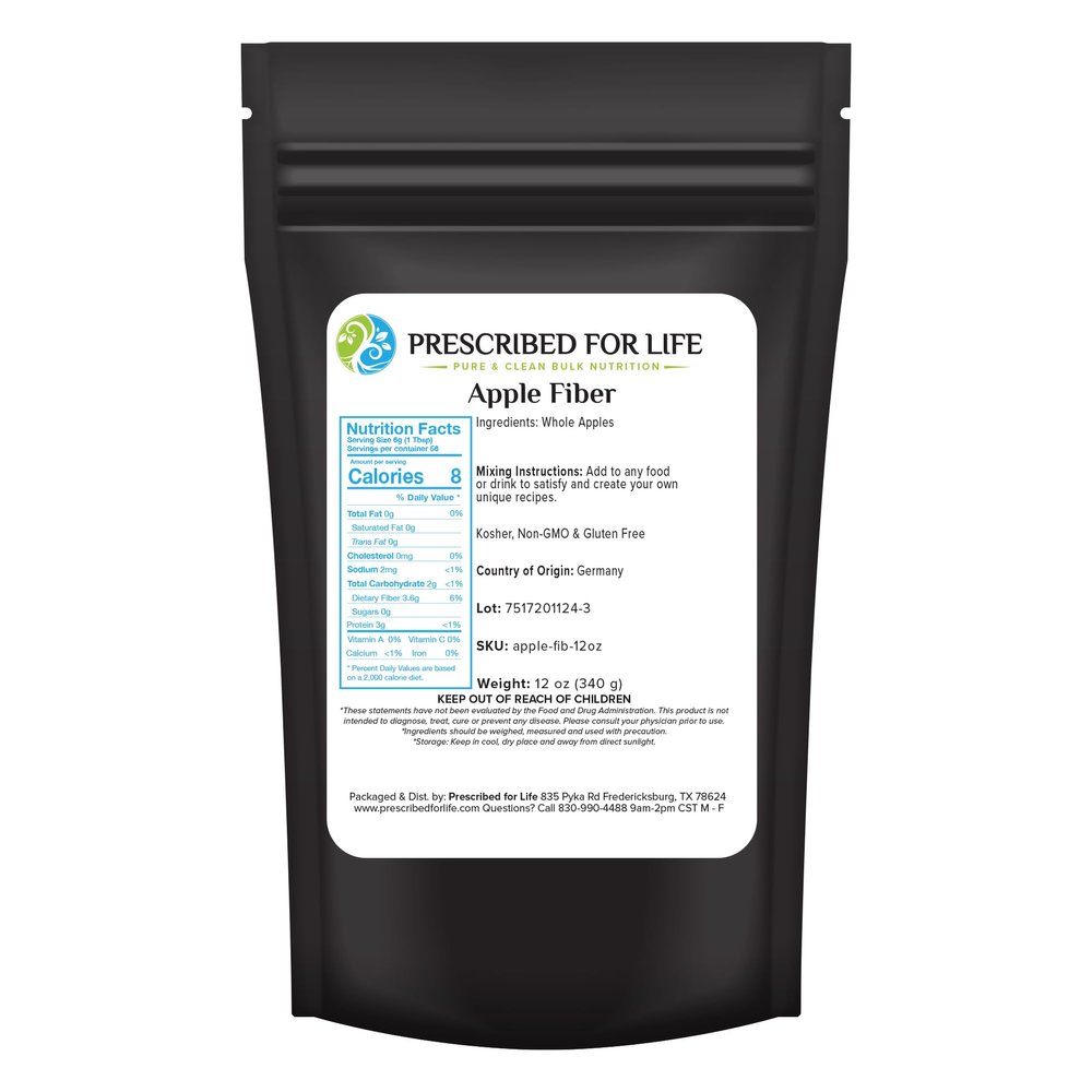 Prescribed For Life Apple Fiber Powder, Natural Apple Pectin Fiber Supplement for Digestive Health, Vegan, Non GMO, Gluten Free (12oz / 340g)