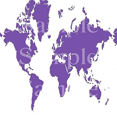 1/4 Sheet - Purple World Map Birthday - D24543 - 2D Edible Cake Cupcake Party Topper