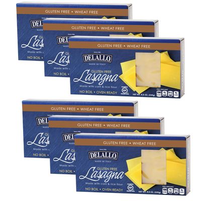 DeLallo Gluten Free Lasagna Noodle Sheets, 8.8 Ounce Box, (6 Pack), Made with Corn and Rice Flour, Oven Ready, No Boil, Non-GMO