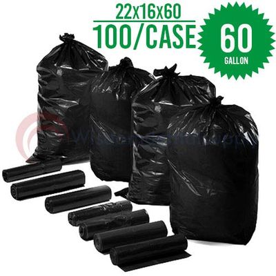 60 Gallon Extra Durable Garbage Bags 100 Heavy Duty Plastic Trash Liners 1.50 ML, Size 22" x 16" x 60"