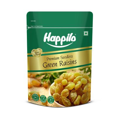 Happilo Premium Seedless Green Raisins 500G Value Pack, Kishmish, Nutritious, Rich In Iron & Vitamin B 500 G (Pack Of 1) Raisins