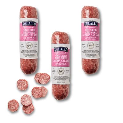 DeLallo Red Wine Salami, Italian Style Dry Sausage, Gourmet Meat for Charcuterie Boards and Snacking, Zesty Robust Flavor, No Added Nitrites or Nitrates, Non-GMO, 9 oz Stick (3 Pack)