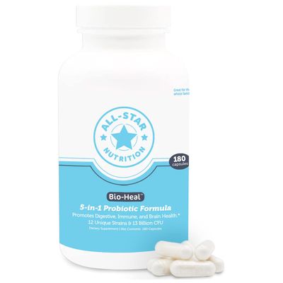 5-in-1 Bio-Heal Probiotic Capsules for Kids, Men & Women - Best Supplement for Brain Function, Gut Health & Constipation - Shelf Stable & Fortified with Vitamins, Minerals & Prebiotics
