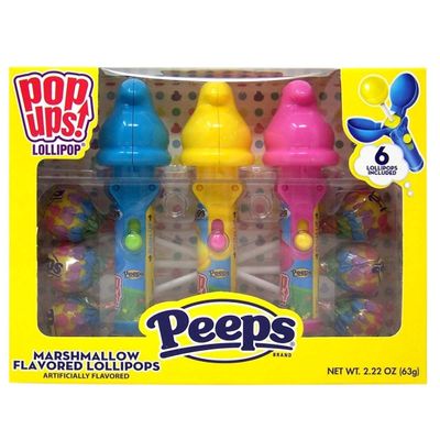 Flix Peeps Candy, Spring Pop Up Chick Shaped Lollipop Holders with Marshmallow Flavored Suckers, 2.22 Ounces