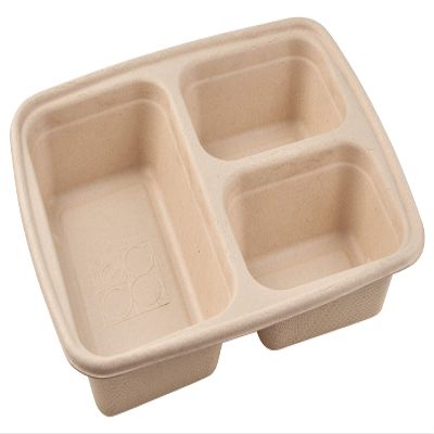 [100 Pack] 36oz 3 Compartment Compostable Food Storage Container - Biodegradable, Sugarcane, Plant Fiber, Heavy Duty, Microwavable, Tree Free, Ecofriendly, Lunch Trays, Meal Prep, Bento (36 Ounce)