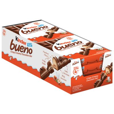 Kinder Bueno Milk Chocolate Bars with Hazelnut Cream, Bulk 8 Pack, Chocolate Candy Bars for Game Day, Football Party Supplies, Snacks for Adults, 4 Per Pack