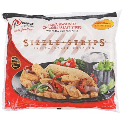 Pierce Chicken Sizzle Strips Fajita Seasoned Chicken Breast Strips, 5 Pound -- 2 per case.