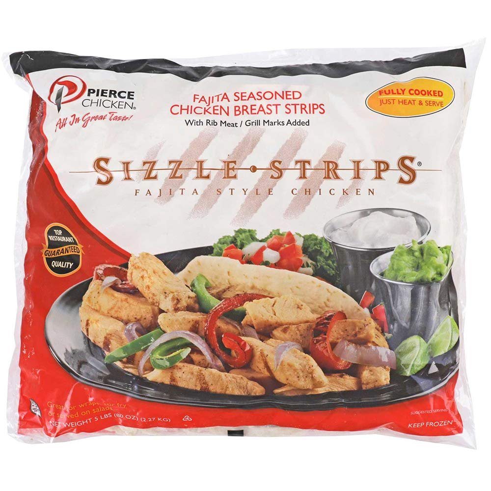 Pierce Chicken Sizzle Strips Fajita Seasoned Chicken Breast Strips, 5 Pound -- 2 per case.