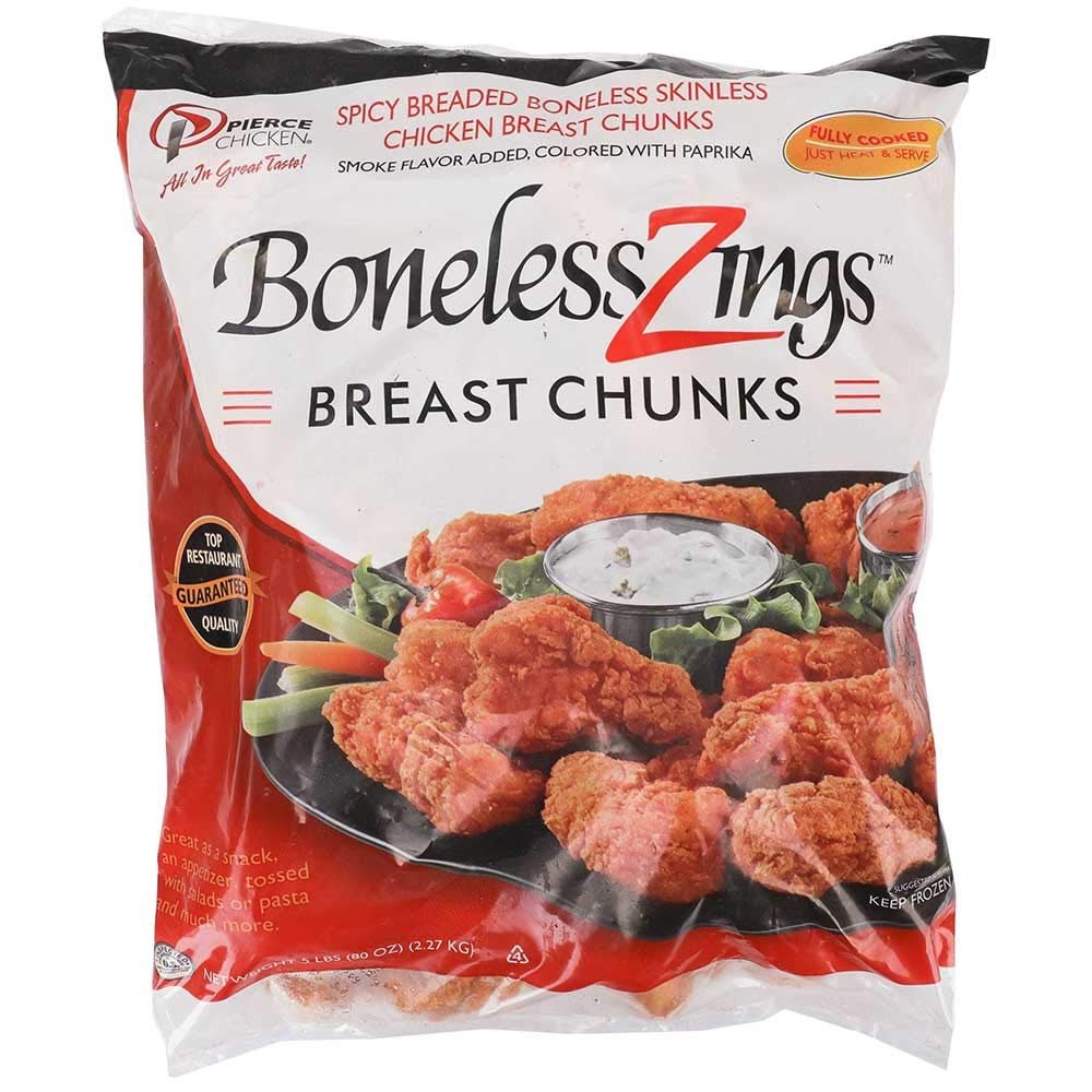 Pierce Chicken Fully Cooked Boneless Spicy Breaded Chicken Chunks, 5 Pound -- 2 per case.