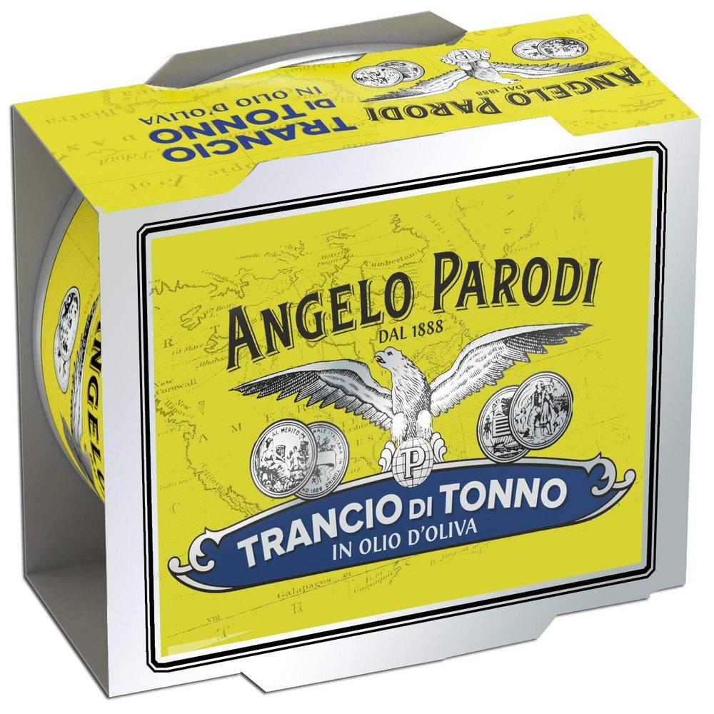 Angelo Parodi Solid Yellowfin Tuna in Olive Oil | 12 Pack | Imported From Italy | Wild Caught | Gourmet All Natural | Premium Fish in 5.29 oz can (150 Gram)