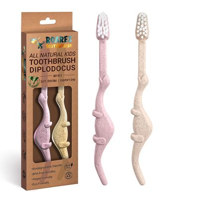 ANPEI ROARex Vegan Earth Friendly Kids Toothbrush Natural Dinosaurs Made from Plants | 100% Biodegradable and Compostable | 1% for The Planet Product