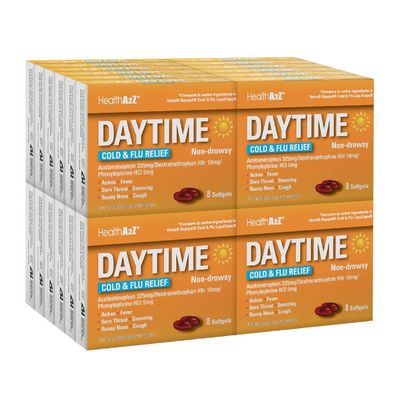 HealthA2Z Daytime | Cold & Flu Medicine | Powerful Multi-Symptom Daytime Relief | 8 Count (Pack of 24) | 192 Softgels Total | Value Pack