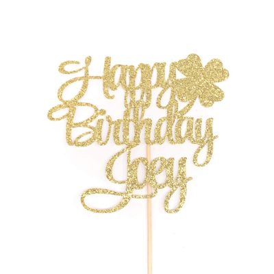 Atelier Elegance ANY NAME Happy Birthday Cake Topper, Lucky Birthday Cake Topper, Clover Leaf