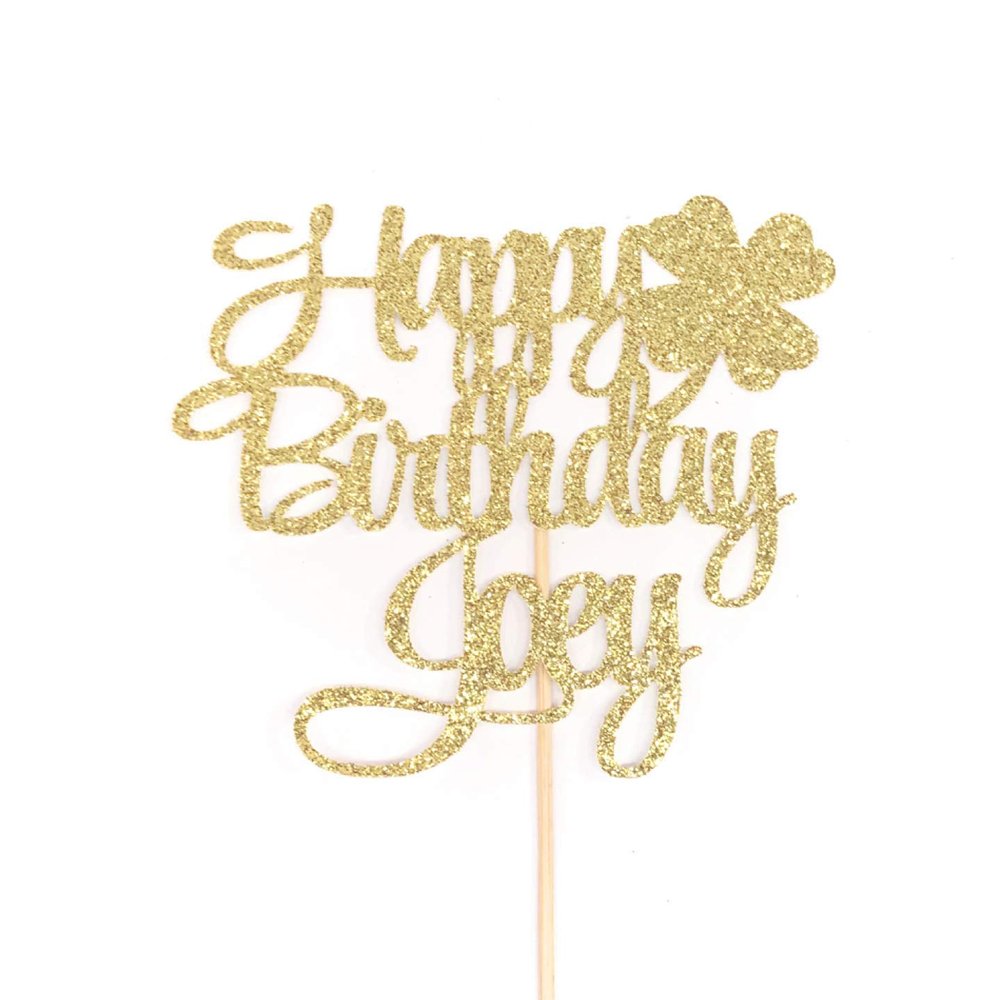 Atelier Elegance ANY NAME Happy Birthday Cake Topper, Lucky Birthday Cake Topper, Clover Leaf