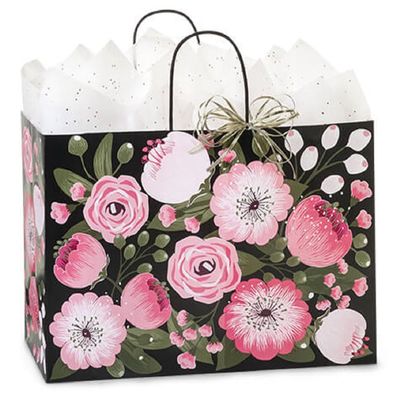 NW Moonlit Blooms Paper Shopping Bags - Vogue Size - 16 x 6 x 12in. - 50 Pack