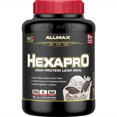 ALLMAX HEXAPRO, Cookies & Cream - 5 lb - 25 Grams of Protein Per Serving - 8-Hour Sustained Release - Zero Sugar - 52 Servings