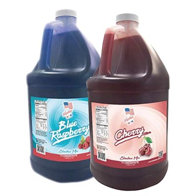 2 Flavor Half Case Blue Raspberry/Cherry Slushee Mix - Half Case of 2 x 1 Gallons | 256 oz (Yields Approx. 192-12oz servings per case) | Mixing Ratio 7 (Water) to 1 (Product Mix)