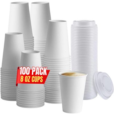 1InTheHome 8 oz Coffee Cups With Lids Disposable Paper Coffee Hot Cups (100, Count)