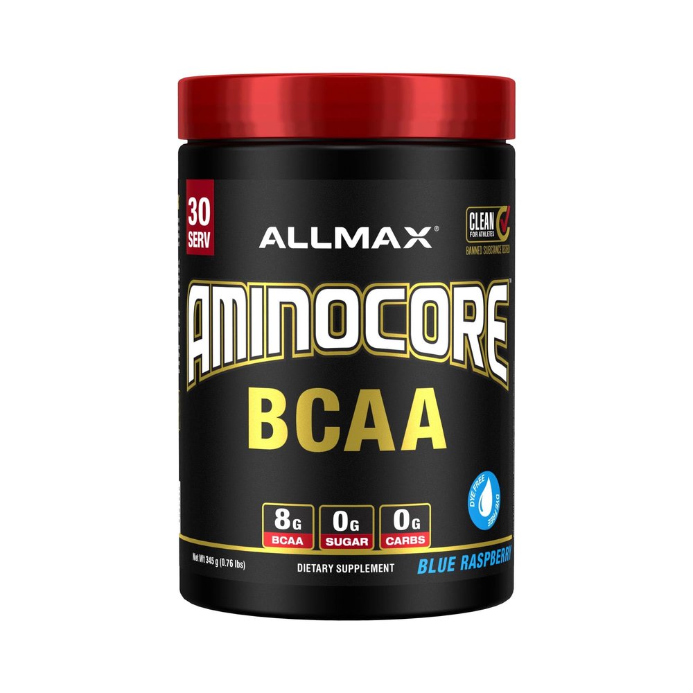 ALLMAX AMINOCORE BCAA Powder for Workout Muscle Recovery & Increased Endurance - Sugar Free, No Fillers 8.18 Grams Bcaas Amino Acids, B Vitamins for Women and Men - 30 Servings | Blue Raspberry, 345g