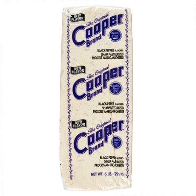 Cooper Cheese Black Pepper Flavored Sharp White American Cheese - 5 lb. Solid Block