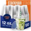 12 oz Clear Plastic Cups with Straw-Slot Lids [100 Sets] PET Crystal Clear Disposable 12oz Plastic Cups with Lids - Crystal Clear, Durable Cup. BPA Free + Crack Resistant, for Coffee, Juice, Shakes view 1