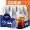 16 oz Clear Plastic Cups with Straw-Slot Lids [100 Sets] PET Crystal Clear Disposable Cups with Lids - Durable Cup. BPA Free + Crack Resistant, for Coffee, Juice, Shakes view 1