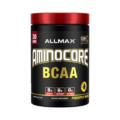 ALLMAX AMINOCORE BCAA Powder for Workout Muscle Recovery & Increased Endurance - Sugar Free, No Fillers 8.18 Grams Bcaas Amino Acids, B Vitamins for Women and Men - 30 Servings | Pineapple Mango, 345g
