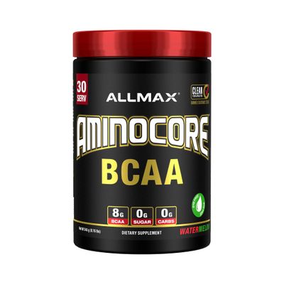 ALLMAX AMINOCORE BCAA Powder for Workout Muscle Recovery & Increased Endurance - Sugar Free, No Fillers 8.18 Grams Bcaas Amino Acids, B Vitamins for Women and Men - 30 Servings | Watermelon, 345g