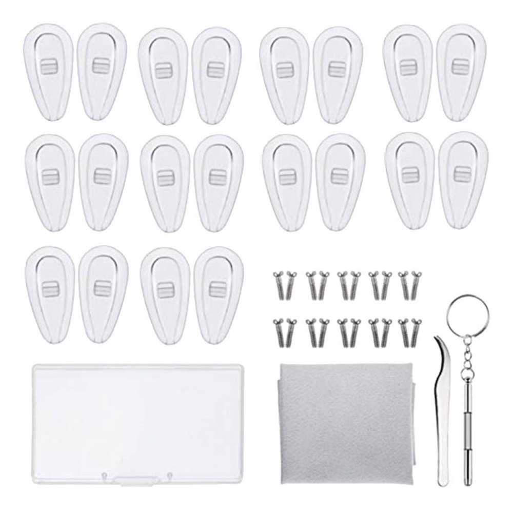 EXCEART Eyeglass Nose Pads Replacement Kit 10mm Silicone Steel Glasses Repair Tool Set