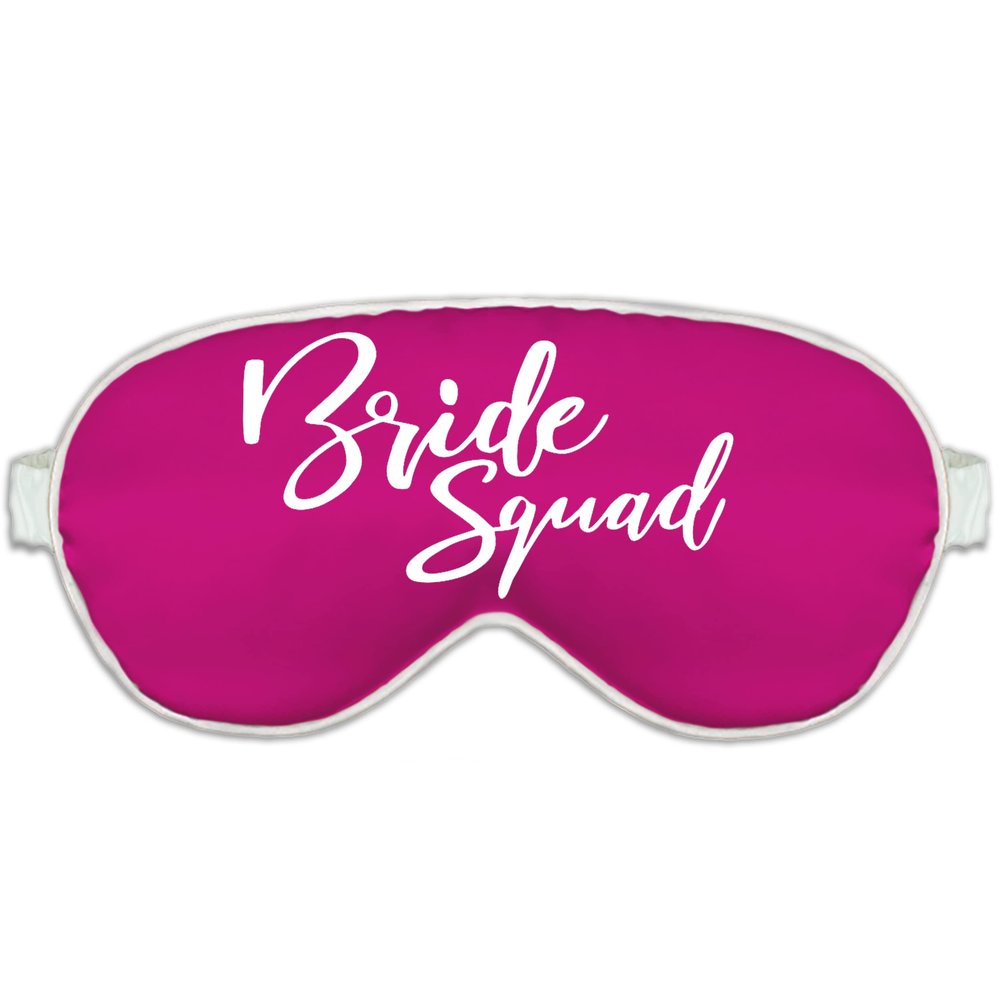 Bachelorette Bridal Party Supplies - Glam White Bride Squad Sleep Mask - Bachelorette Party Sleep Mask - Hot Pink w/White Piping Mask