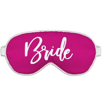 Bride Sleep Mask - Glam White Bride Satin Sleep Mask - Bachelorette Party Favor Eye Mask - Hot Pink w/White Piping - Eye Mask(WhtGlmBd) Mag