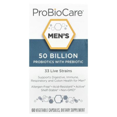 ProBioCare Probiotic for Men - 50 Billion CFUs, Supports Digestive Health and Gut Flora Balance, Promotes Overall Wellness, and Enhances Immune Function (60 Vegetable Capsules)