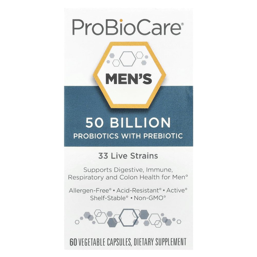 ProBioCare Probiotic for Men - 50 Billion CFUs, Supports Digestive Health and Gut Flora Balance, Promotes Overall Wellness, and Enhances Immune Function (60 Vegetable Capsules)