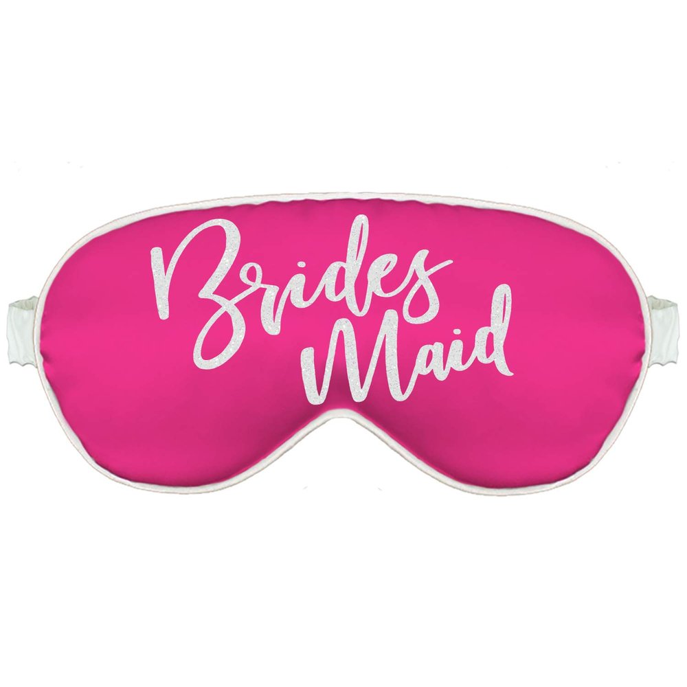 Bachelorette Party Hangover Kit Supplies - Glam White Bridesmaid Sleep Mask - Bachelorette Party Supplies Eye Mask - Hot Pink w/White Piping