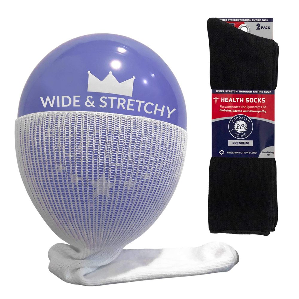 4 Pairs of Extra Wide Diabetic Socks, Mid/Over The Calf Medical Swollen Feet Socks (Black)
