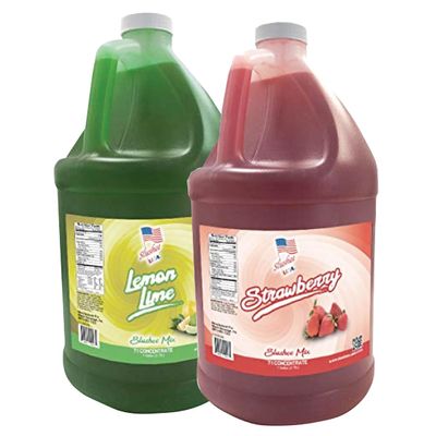 2 Flavor Half Case Strawberry/Lemon Lime Slushee Mix - Half Case of 2 x 1 Gallons | 256 oz (Yields Approx. 192-12oz servings per case) | Mixing Ratio 7 (Water) to 1 (Product Mix)