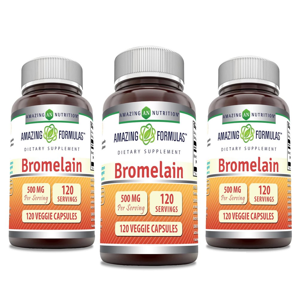 Amazing Formulas Bromelain Supplement | 500 Mg | 2400 GDU | 120 Veggie Capsules | Non-GMO | Gluten Free | Made in USA (3 Pack)
