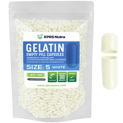 XPRS Nutra Size 5 Empty Capsules - 500 Count Very Small Empty Gelatin Capsules - Pills DIY Capsule Filling - Fillable Pill Gel Caps for Do-It-Yourself Vitamin Supplements (White)
