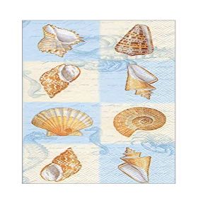 Boston International Paper Hand Towels for Beach Bathroom Decor Guest Towels Disposable or Paper Napkins Decorative Dinner Napkins Shells Blue Pak 32